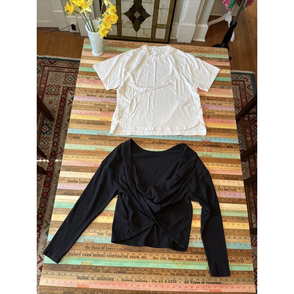 Athleta S Black Wrap Top White Tee Shirt Lot Of 2 Tops Basics Yoga